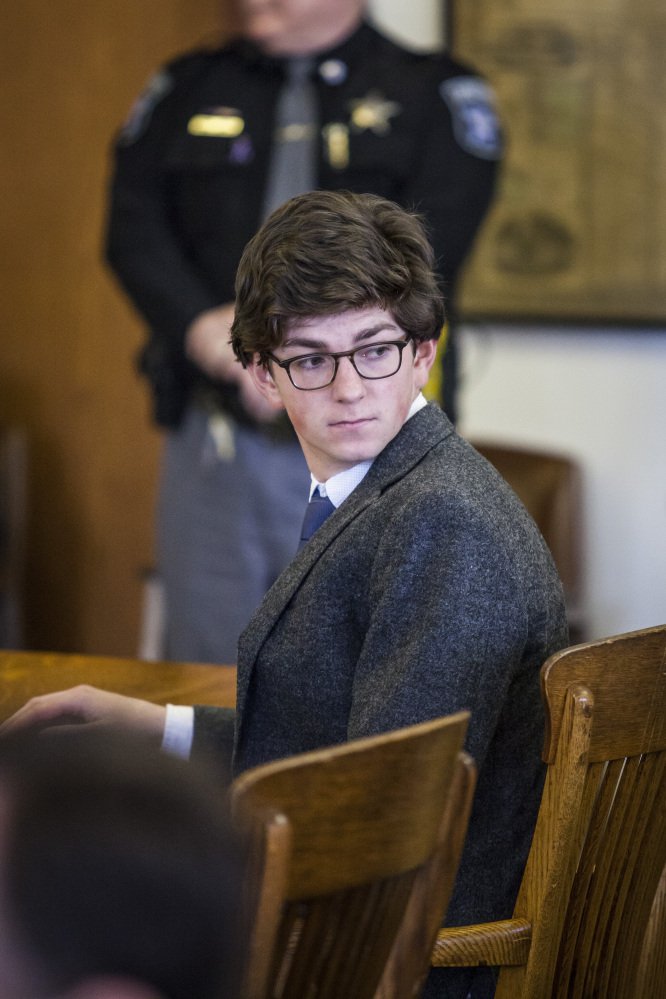 Convicted of assaulting an underclassman at St. Paul’s School, Owen Labrie appears Friday in Merrimack County Superior Court in Concord, N.H., where a judge revoked his bail. The Associated Press