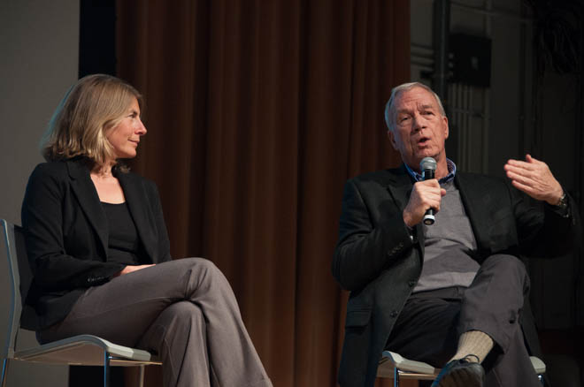 Sacha Pfeiffer and Walter Robinson discuss investigative journalism and life after the release of "Spotlight" on Tuesday night following a screening of the Oscar-winning film. The event was hosted by A&O Productions and Studio 22 Productions.