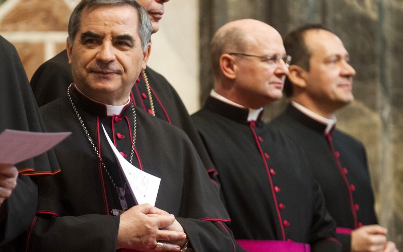 Archbishop Angelo Becciu, left (CNS photo/Alessia Giuliani, Catholic Press Photo) (April 30, 2013)