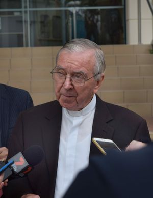 Bishop Brian Heenan issues an apology to the former residents of Neerkol Orphanage. Photo Austin King / The Morning Bulletin