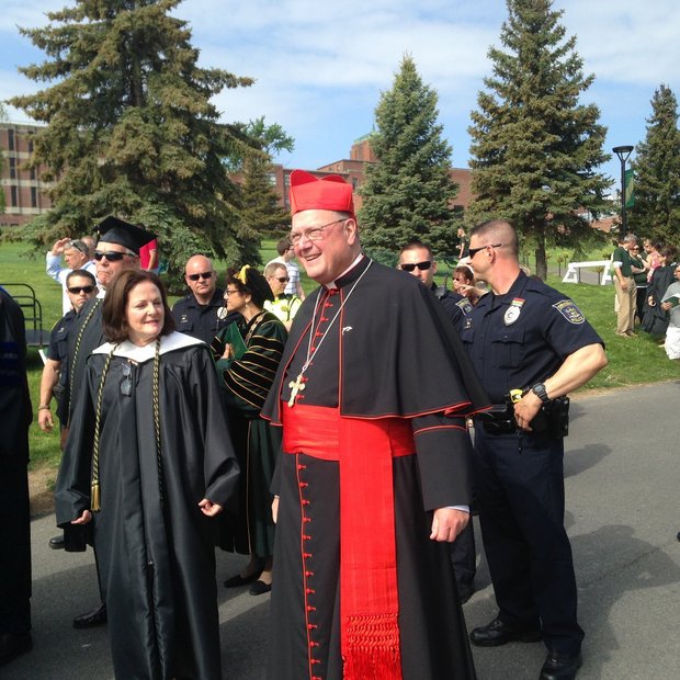 The New York Catholic Conference headed by Cardinal Timothy Dolan spent more than $2.1 million lobbying state lawmakers since 2007, according to the New York Daily News. Among the issues handled by lobbying firms was an effort to block a law that would make it easier for victims of child sexual abuse to file lawsuits against their abusers. Dolan is shown at Le Moyne College in DeWitt last year, where he delivered the commencement address. (Photo by Elizabeth Doran) (Photo by Elizabeth Doran)