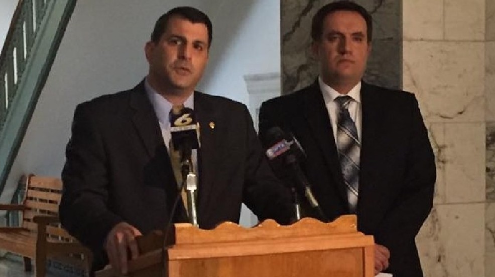 It was state Rep. Mark Rozzi (left) who added the amendment to House Bill 1947 allowing retroactivity for civil suits. At right is Rep. Frank Burns. (WJAC File Photo).
