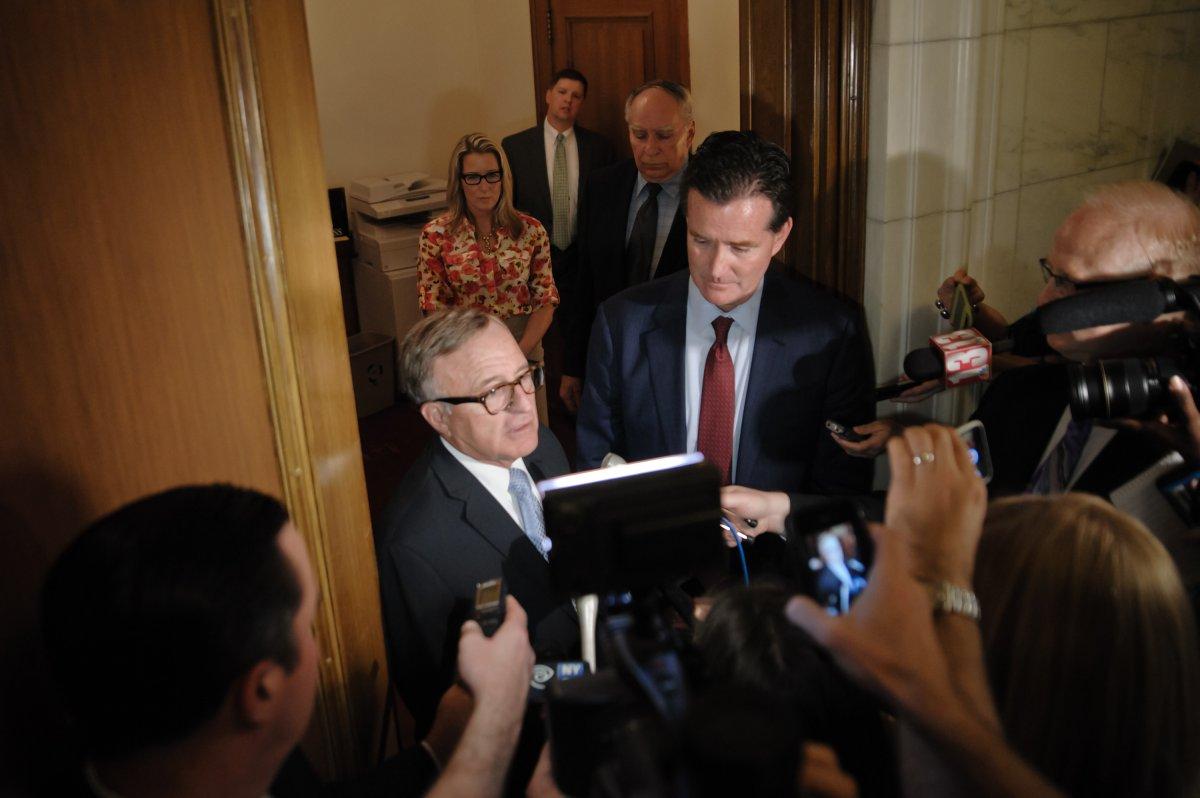 Sens. John DeFrancisco (l.) and John Flanagan (r.) were accused of “hypocritical deal-making” for not passing a bill to help child sex abuse victims. (ERIC JENKS/FOR NEW YORK DAILY NEWS)