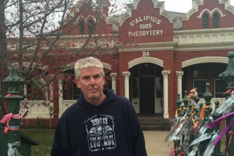 PHOTO Lyndon Monument outside the Ballarat primary school where he was a pupil.