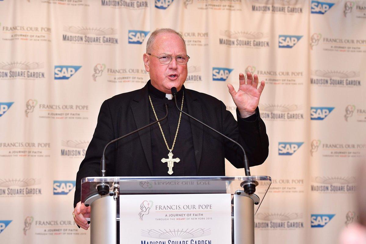 Timothy Cardinal Dolan, pictured Sept. 26 at Madison Square Garden, is just trying to reduce the Archdioceses' liability for decades of crimes and cover-ups, Hoylman says. (JAMES DEVANEY/FILMMAGIC)