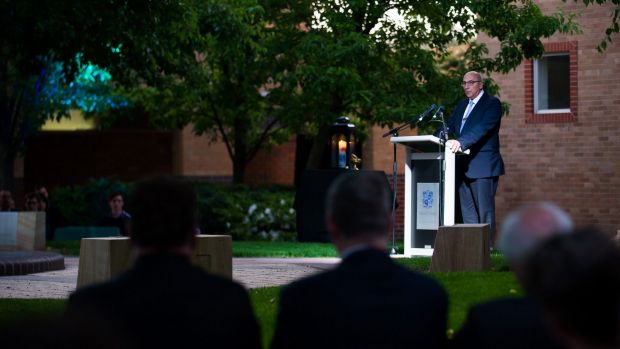 Marist College headmaster Richard Sidorko apologises for past abuse at healing ceremony, unveils plaque on school grounds. Photo: Elesa Kurtz