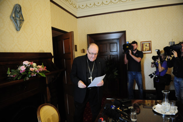 Archbishop Philip Wilson arrives at a Media conference at Catholic HQ Adelaide, in 2011.