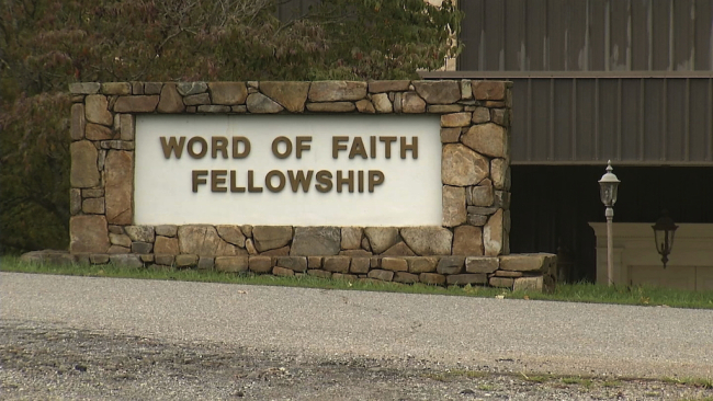 This 2016 image from video shows the entrance to the Word of Faith Fellowship church in Spindale, N.C. Newcomers to the Word of Faith Fellowship live by a list of strict rules for daily life, which sect leader Jane Whaley says God revealed to her, former members say. (AP Photo/Alex Sanz)