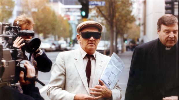 Gerald Ridsdale outside court with George Pell in 1993. Photo: Geoff Ampt