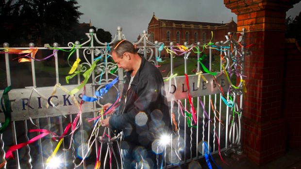 Victim and former St Patrick's College student Peter Blenkiron at the front of St Patrick's College in Ballarat. Photo: Simon O'Dwyer