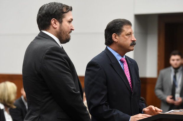 Blaine Faircloth Jr., left, appears at the podium for a hearing at the 14A-1 District Court in Pittsfield Township on Thursday, July 6, 2017. Melanie Maxwell | The Ann Arbor News(Melanie Maxwell)