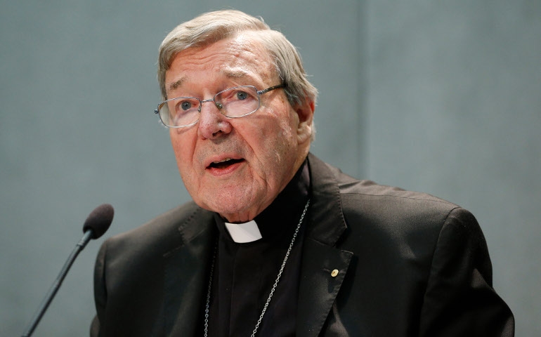 Australian Cardinal George Pell delivers a statement in the Vatican press office June 29. (CNS/Paul Haring)