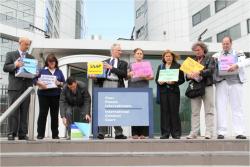 Barbara Blaine and other SNAP members at the ICC before they presented evidence against the Vatican.