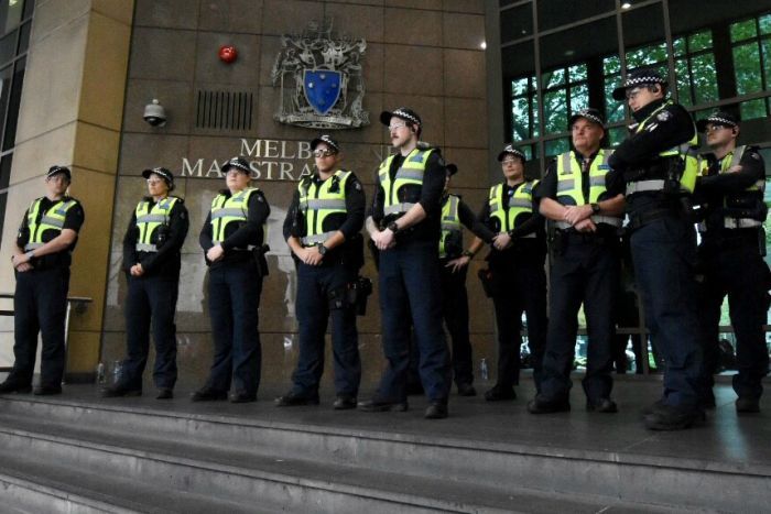 PHOTO: There was a heavy police presence at court. (ABC News: Stephanie Anderson)