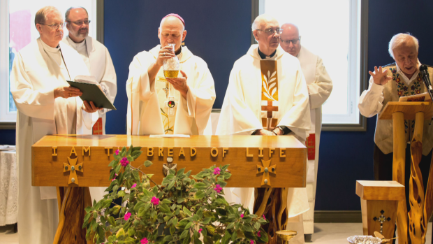 Bishop Mark Hagemoen, centre, is leaving the Mackenzie-Fort Smith diocese in the Northwest Territories after four years. (Submitted)