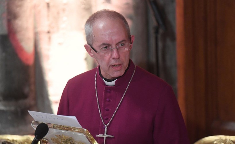 Criticised: Archbishop Welby, pictured giving a speech in in the City of London, last month