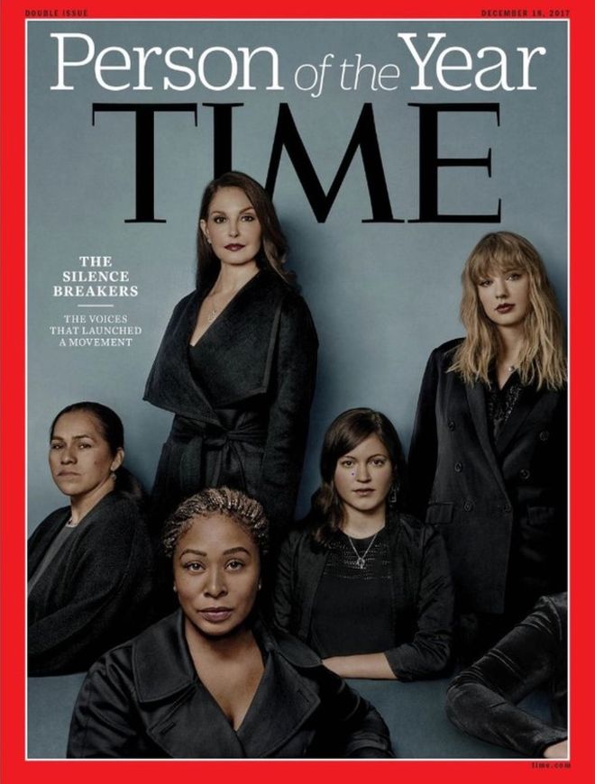 Clockwise from top: Ashley Judd, Taylor Swift, Susan Fowler, Adama Iwu and Isabel Pascual