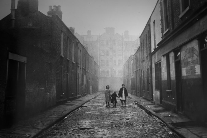 Railway Street in 1913. The back gate of the Gloucester Street laundry opened onto the road, part of the seedy Monto area of old Dublin.