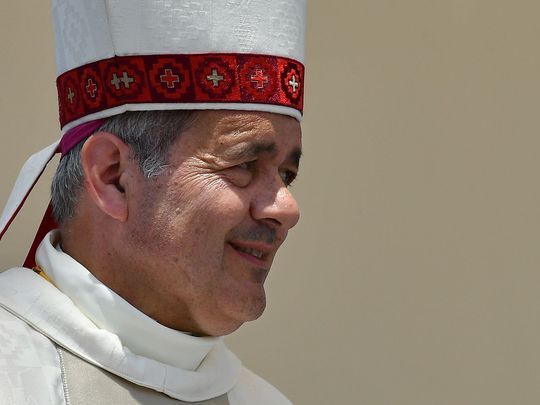 The bishop of Osorno, Juan Barros, takes part in an open-air mass celebrated by Pope Francis at Lobitos Beach, near the Chilean northern city of Iquique, on January 18, 2018. (Photo: VINCENZO PINTO, AFP/Getty Images)