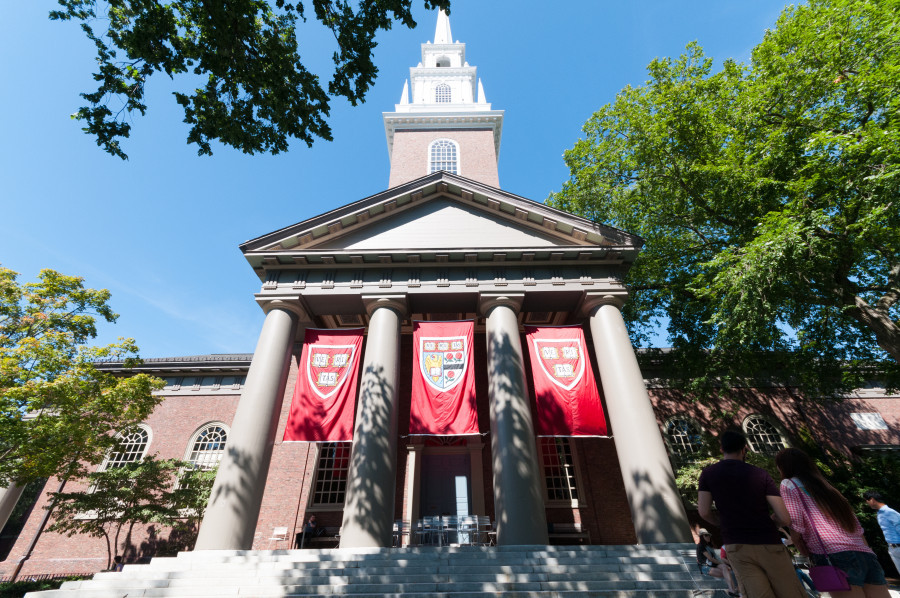 Boston, Massachusetts, USA – September 5, 2015: Picture of the Harvard Church on Harvard Campus in Cambridge.