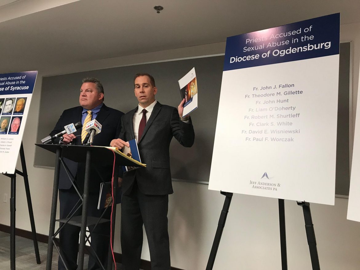 Attorney Mike Reck, right, is calling on the Catholic Dioceses of Syracuse and Ogdensburg to release the names of all priests credibly abused of sex abuse. ELLEN ABBOTT / WRVO NEWS