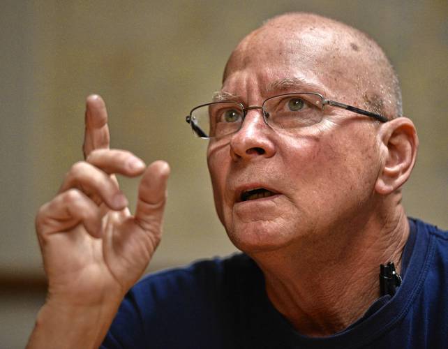 Richard Koske, 62, of South Hadley, speaks about abuse by Catholic priests during an interview March 7, at the Daily Hampshire Gazette. GAZETTE FILE PHOTO