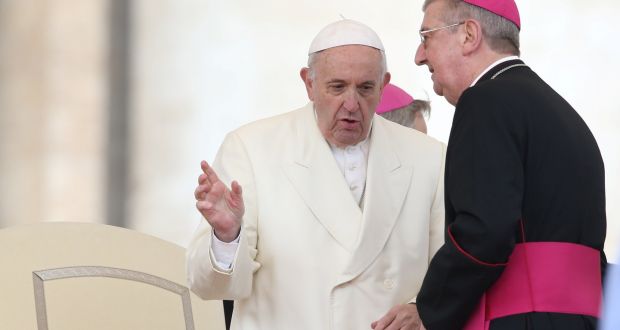 Pope Francis speaks with Archbishop of Dublin Diarmuid Martin before the Wednesday general audience in St Peter’s Square at the Vatican. Photograph: Tony Gentile/Reuters