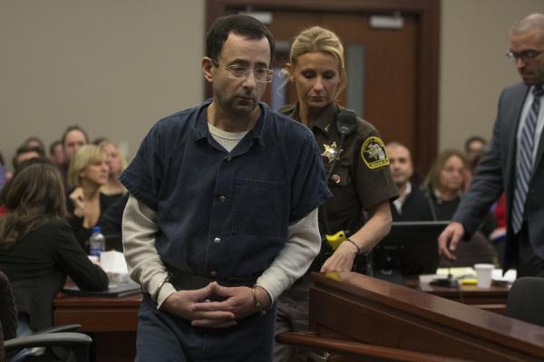 Police Tuesday arrested William Strampel, the former boss of Larry Nassar, pictured, on allegations he didn't protect students from Nassar, who was convicted of sexual misconduct. File Photo by Rena Laverty/EPA-EFE