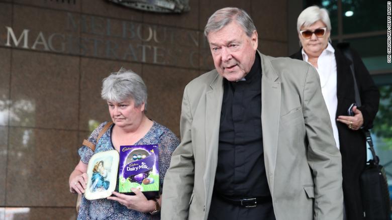 Cardinal George Pell leaves the court after his hearing at the Melbourne Magistrates Court in Melbourne on March 29.