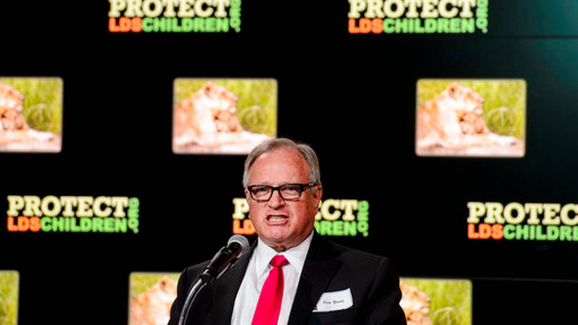 In this Jan. 18, 2018 photo, Sam Young, a Mormon father from Houston who is organizing a petition to stop sexually explicit interviews of Mormon youth by their LDS Bishops, talks during a news conference in Salt Lake City. Young said Tuesday, March 27, 2018, that he’s pleased that church leaders are listening but said the changes don’t go far enough. It should be a requirement, not an option, to have a parent or adult with the youth in the interview along with the bishop, he said. The Salt Lake Tribune via AP Steve Griffin