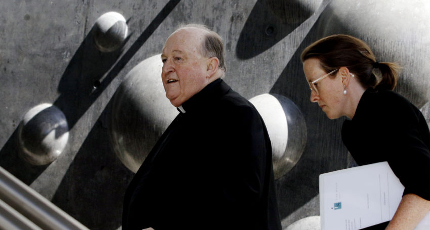 Archbishop Wilson (left) outside the Newcastle court. Photo: AAP/Darren Pateman