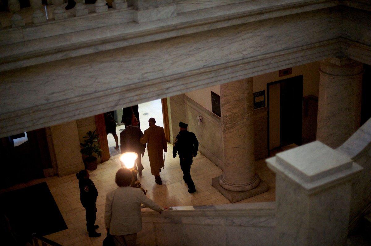 Cosby departs the Montgomery County Courthouse after the fourth day of his sexual assault retrial Thursday in Norristown, Pennsylvania. (MARK MAKELA/AFP/GETTY IMAGES)