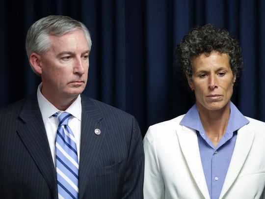 Andrea Constand, the main accuser in the Bill Cosby sexual-assault retrial, with Montgomery County District Attorney Kevin Steele after Cosby was convicted in Norristown, Pa., on April 26, 2018 (Photo: DOMINICK REUTER/AFP/GETTY IMAGES)