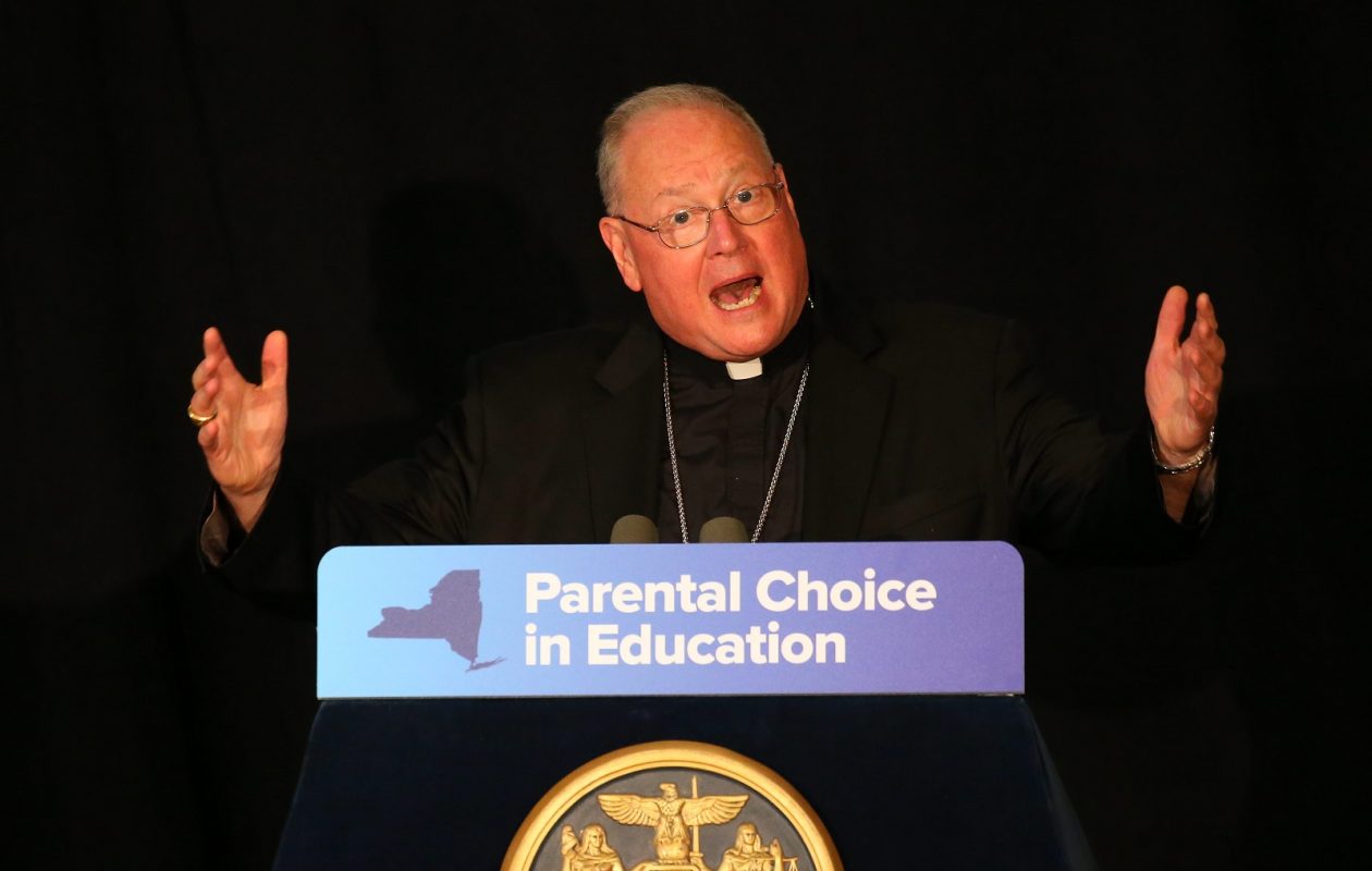 Cardinal Timothy Dolan, shown in Buffalo in 2015, says the look-back section of the Child Victims Act would be “toxic” to the Catholic Church. (Mark Mulville/Buffalo News)