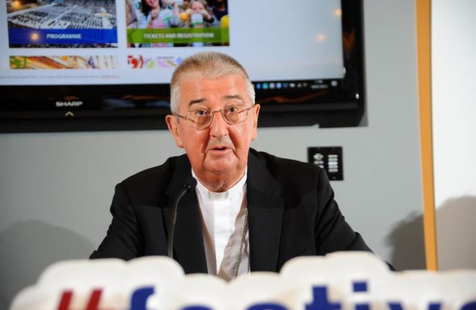 Archbishop Diarmuid Martin of Dublin speaks July 19 during the launch of the World Meeting of Families in Croke Park. Pope Francis will travel to Ireland Aug. 25-26 for the end of the gathering. (Credit: Liam McArdle, courtesy WMOF via CNS.)