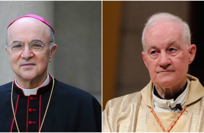 (Left) Former papal nuncio to the United States, Italian Archbishop Carlo Maria Vigano, and (Right) Canadian Cardinal Marc Ouellet, prefect of the Vatican’s Congregation for Bishops. (Credit: CNS.)