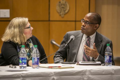 Cathleen Kaveny and Bryan Massingale agreed that the pool of church decision makers needs to expand. (Marisol Diaz-Gordon)