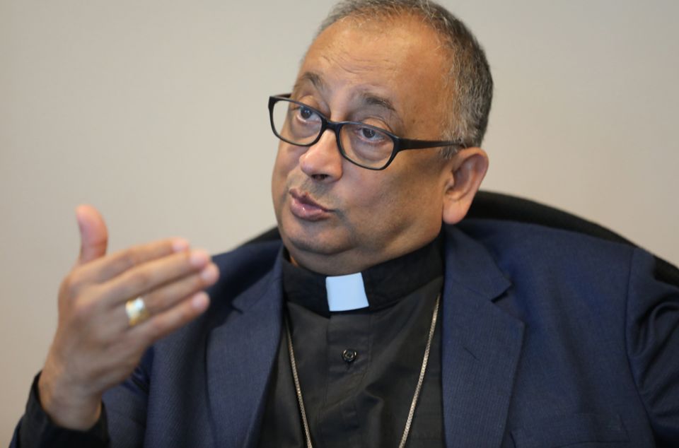 Bishop George Pallipparambil of Miao, India, gestures during an interview Oct. 17 in Washington. (CNS/Bob Roller)