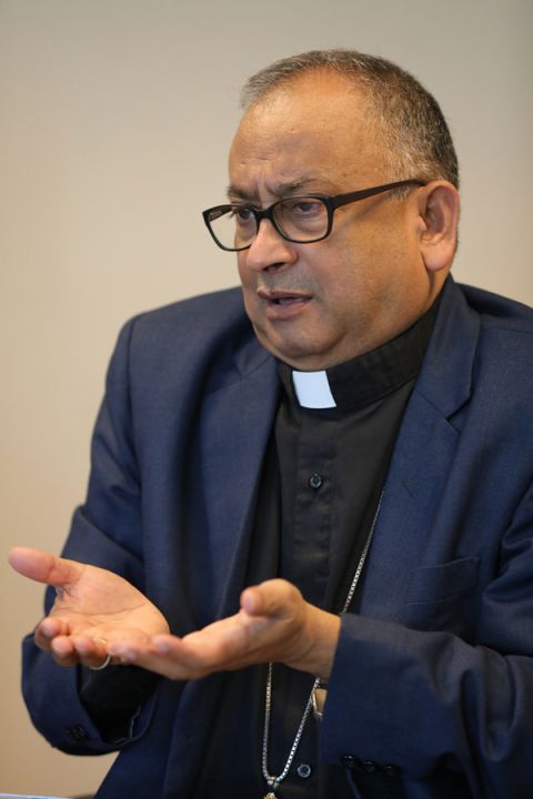 Bishop George Pallipparambil of Miao, India, gestures during an interview Oct. 17 in Washington. (CNS/Bob Roller)