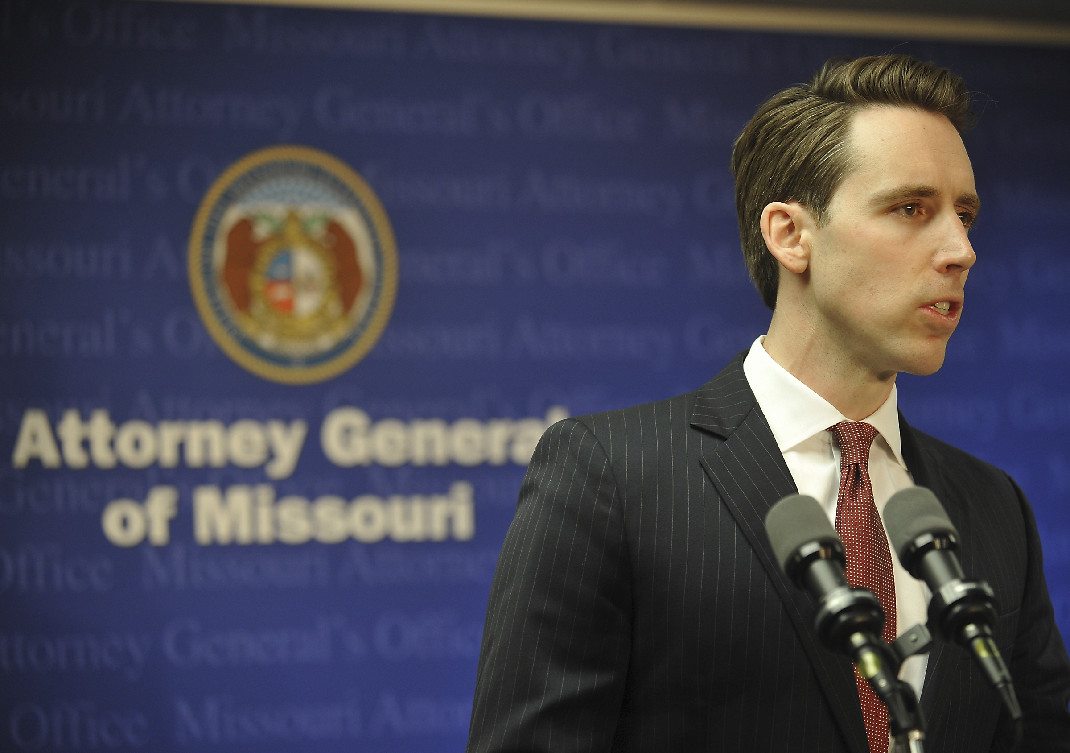 Missouri Attorney General Josh Hawley speaks during a news conference March 23, 2018.