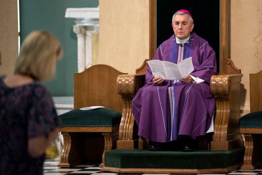 Bishop Ronald Gainer sits during the start of the 'Mass of Forgiveness' at Saint Patrick Cathedral in Harrisburg on Friday, August 17, 2018. The mass was part the Church's 'on-going need for repentance and healing,' according to the Diocese of Harrisburg's website. (Photo: Ty Lohr, York Daily Record)