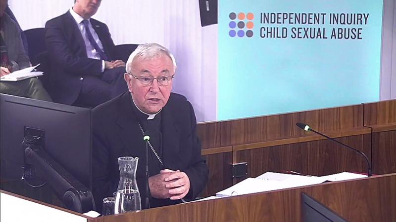 Cardinal Vincent Nichols of Westminster, England, is seen in a screenshot speaking to an independent Inquiry into Child Sex Abuse Dec. 13. (CNS)