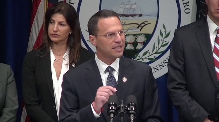 Pennsylvania Attorney General Josh Shapiro speaks during an Aug. 14 news conference (CNS photo/Reuters video)