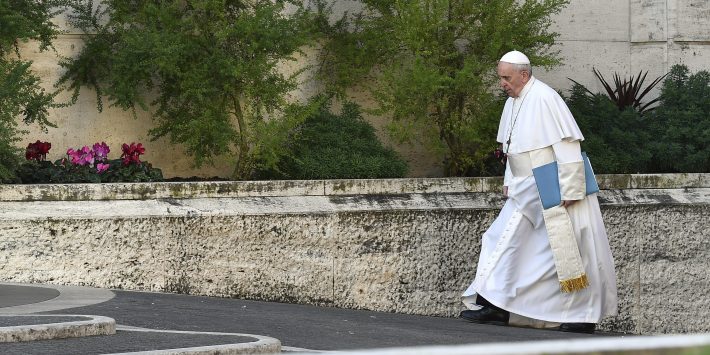 Pope Francis arrives for the opening of a sexual-abuse prevention summit at the Vatican on Thursday.