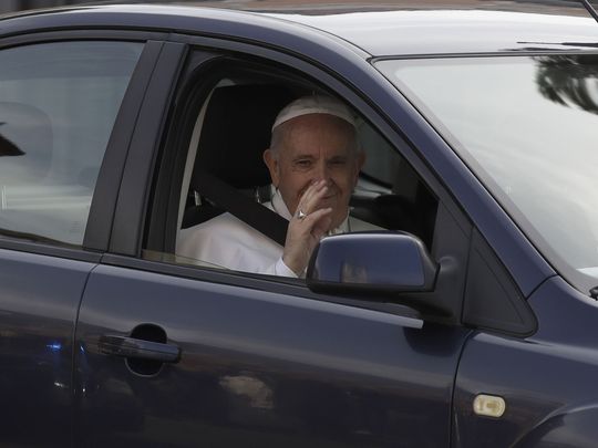Pope Francis waves as he leaves St. John Lateran Basilica after meeting Roman clergy, in Rome, Thursday, March 7, 2019. (AP Photo/Alessandra Tarantino) (Photo: The Associated Press)