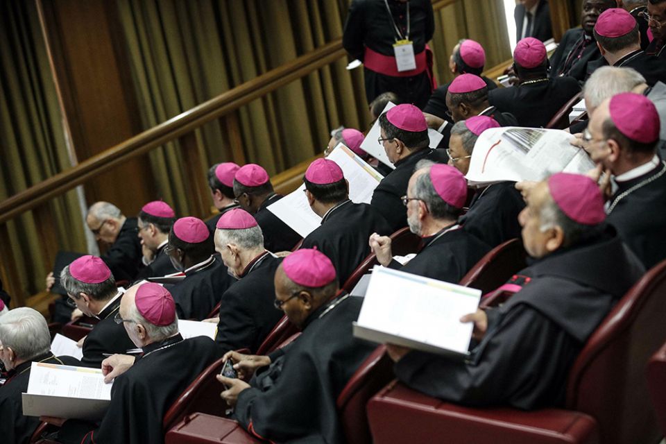 Bishops attend the second day of the Vatican’s conference on dealing with sex abuse by priests, at the Vatican, on Feb. 22, 2019. (Giuseppe Lami/Pool Photo/ AP)