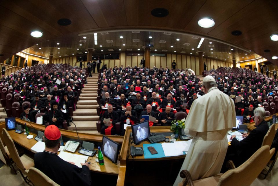 Pope Francis leads the opening session of the meeting on the protection of minors in the church at the Vatican Feb. 21. (CNS/Vatican Media)
