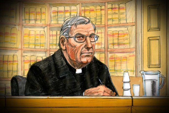 PHOTO: George Pell attended his appeal in person and took notes throughout the day. (ABC News)