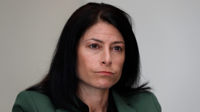 In this June 4, 2019, photo, Dana Nessel, Attorney General of Michigan, listens to a question from reporters in Detroit. (AP Photo/Paul Sancya)