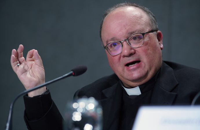 In this Thursday, May 9, 2019 file photo, Malta's Archbishop Charles Scicluna talks to journalists during a press conference at the Vatican's press room, Rome. Scicluna, is meeting Poland's Catholic bishops to share his experience in tracking crimes, after the Polish Church admitted knowledge of hundreds of cases of abuse of minors by priests. Scicluna is attending the bishops' plenary session Friday, June 14 in Walbrzych, southwestern Poland. (Credit: Andrew Medichini/AP.)